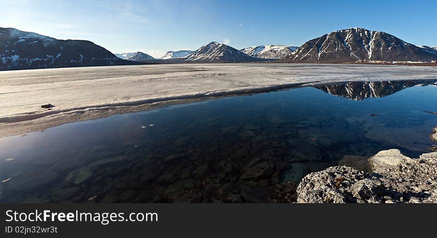 Cylindrical panorama of mountain lake