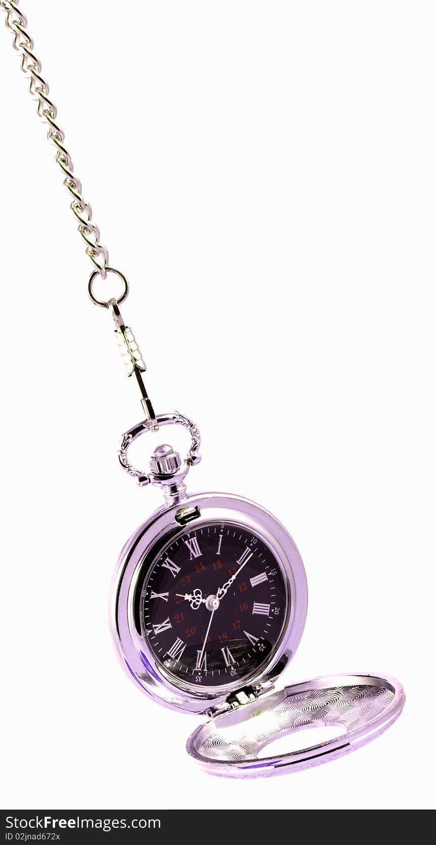 Open Silver Pocket Watch With Chain