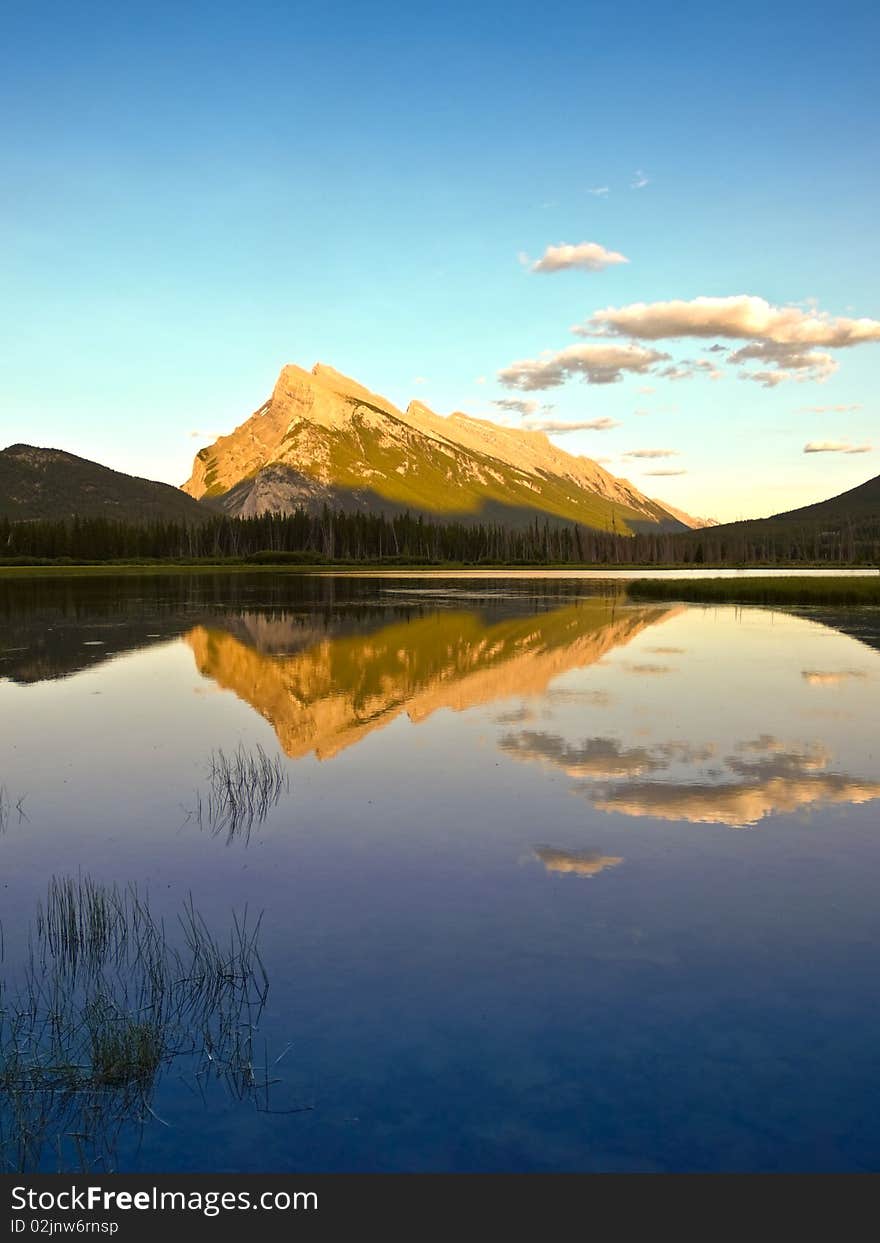 Mount rundle lake and mountain reflection in banff national park canada. Mount rundle lake and mountain reflection in banff national park canada