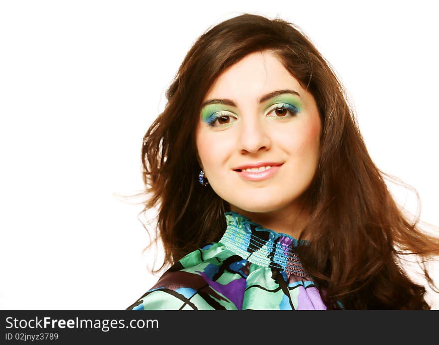 Woman with beautiful make-up and long curly hair