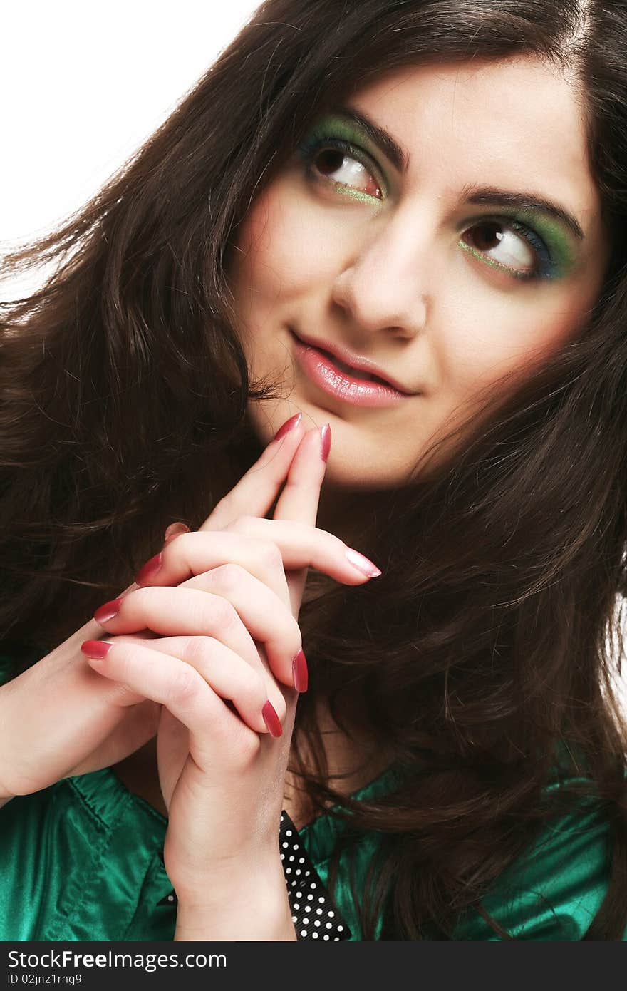 Woman With Beautiful Make-up And Long Curly Hair