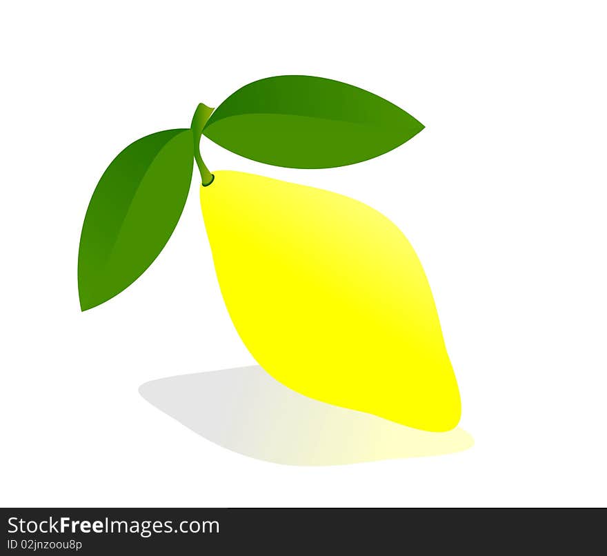 Illustration of yellow lemon with leaves