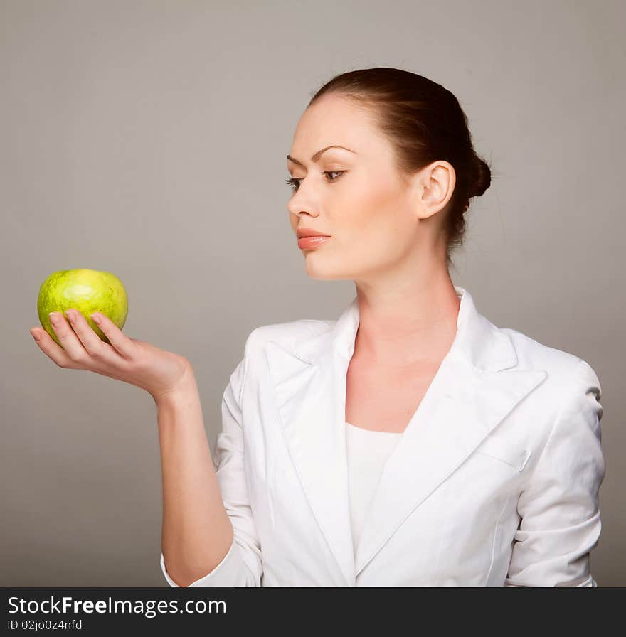 Happy Healthy Woman Holding Apple