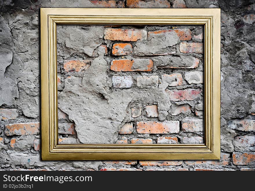 Grunge frame over red aged brick background