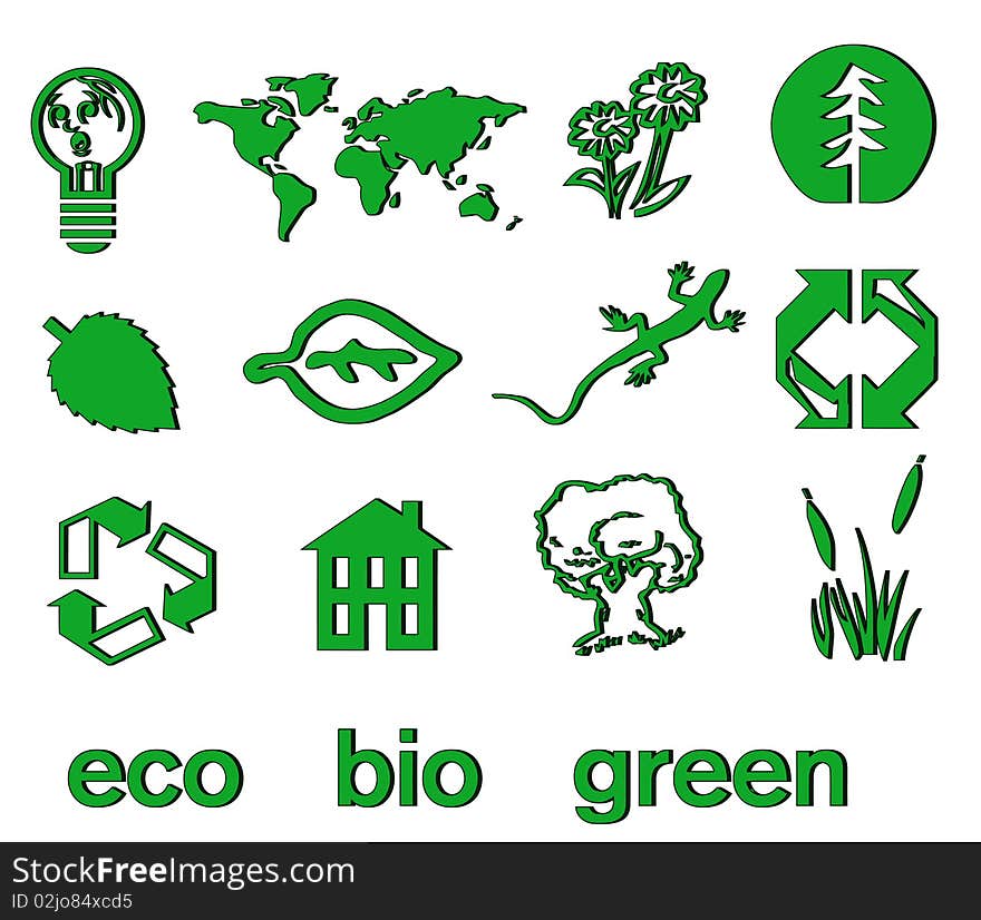 Set of green eco & bio icons, stickers and tags for web and applications