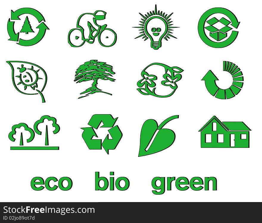 Set of green eco & bio icons, stickers and tags