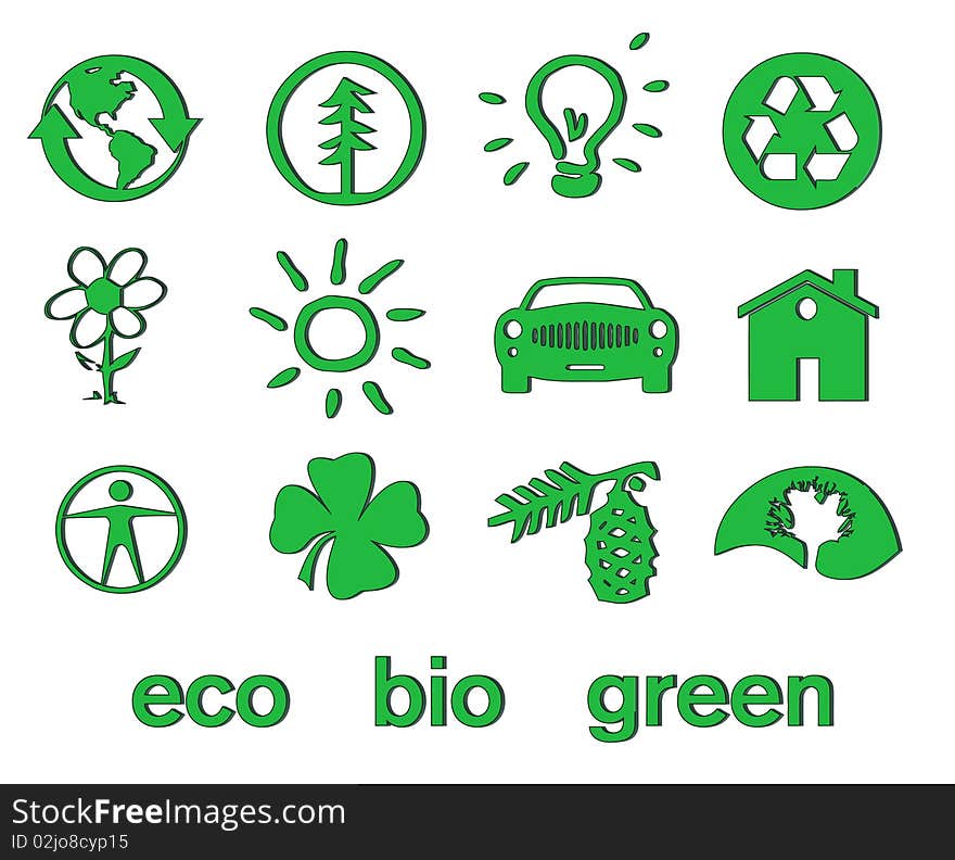 Set Of Green Eco & Bio Icons, Stickers And Tags