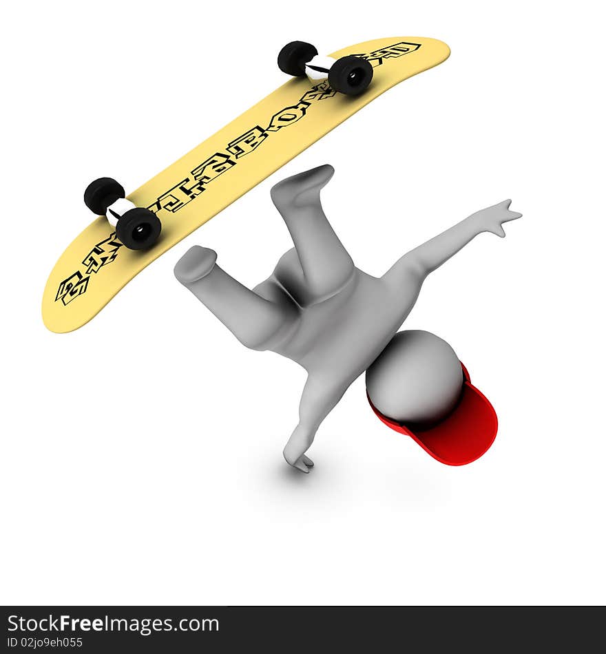 3d skateboarder isolated on white