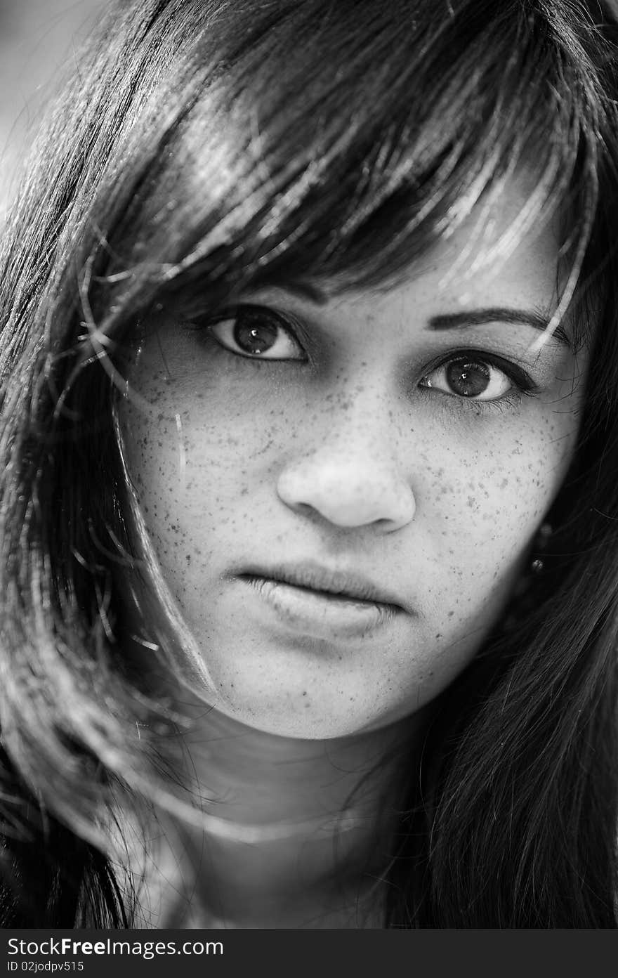 Brunette in black and white