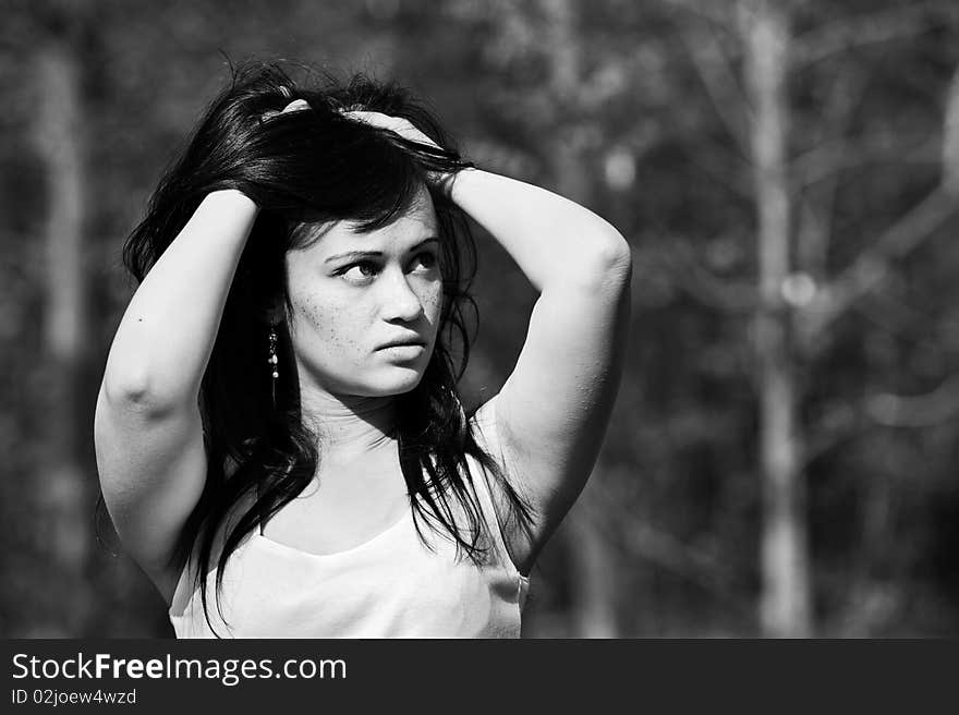 Portrait of young beautiful brunette girl