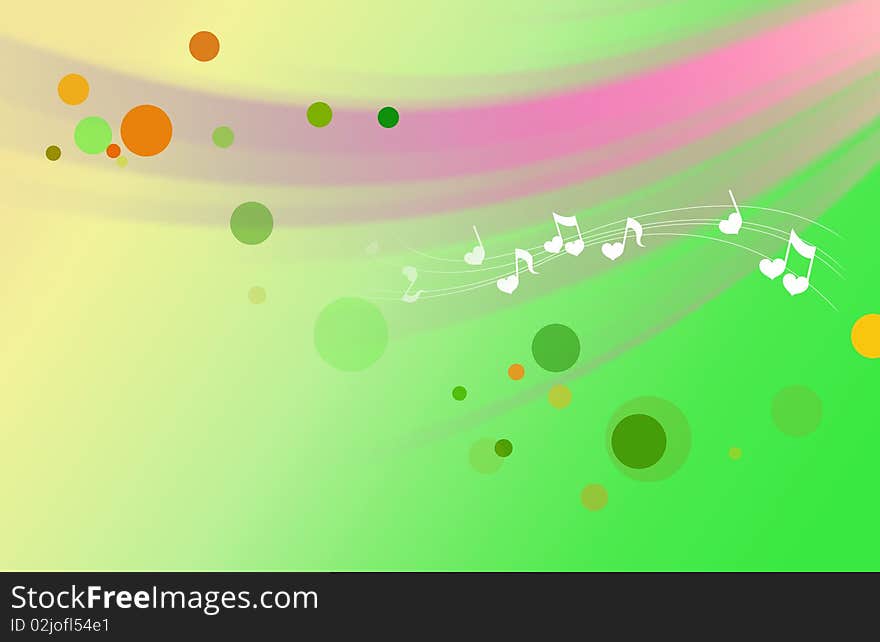 A background with music notes of large sweeping artistic wave green background.