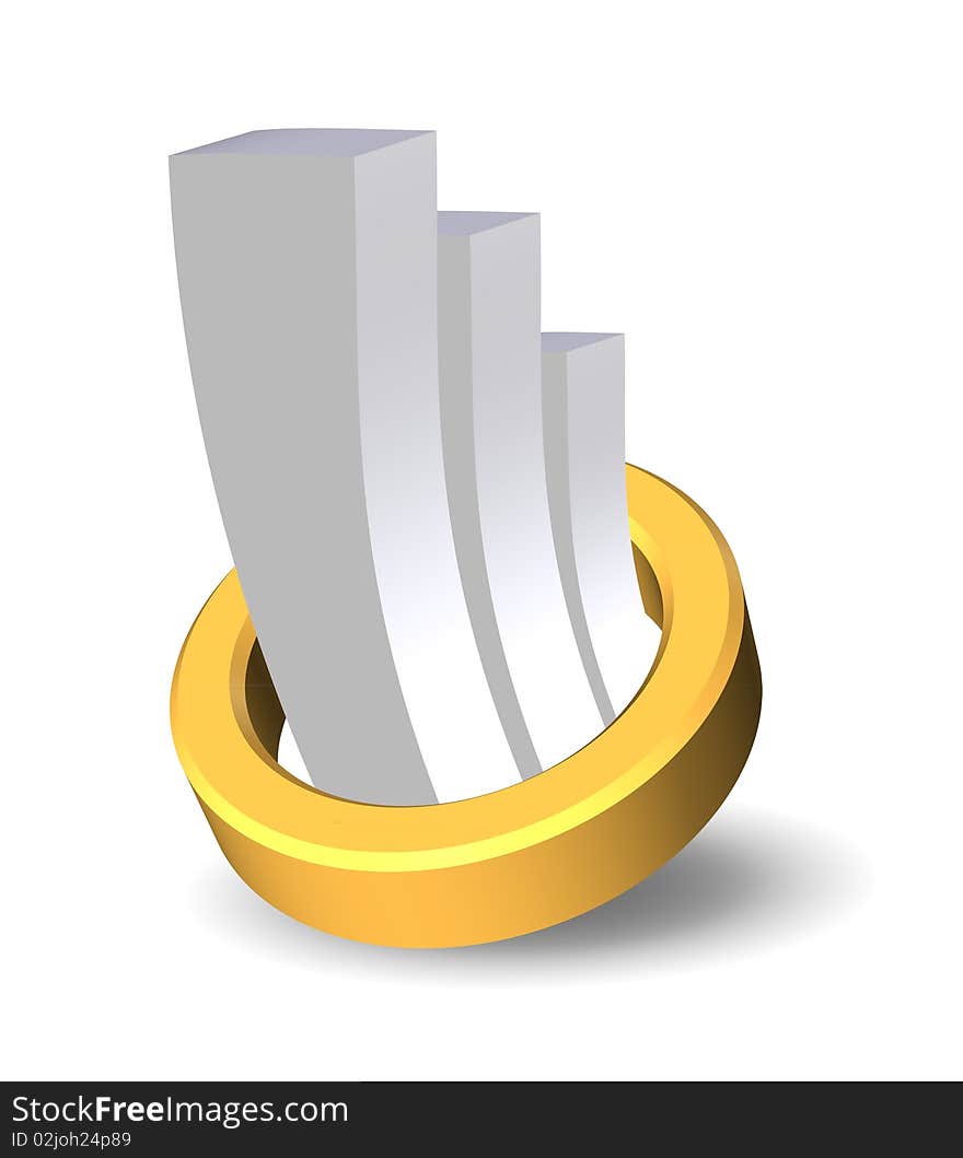 3D metallic bar chart with golden ring