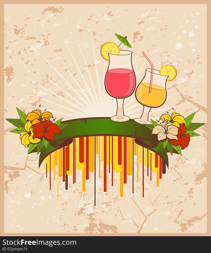 Background with  flowers and cocktail