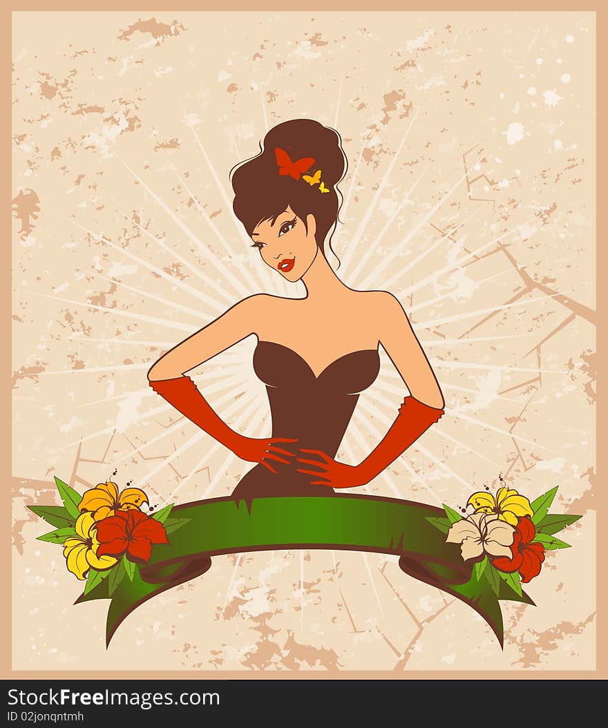 Beautiful pin-up girl in retro style. illustration