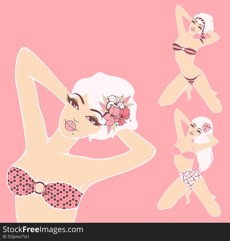 Beautiful pin-up girl in retro style.  illustration