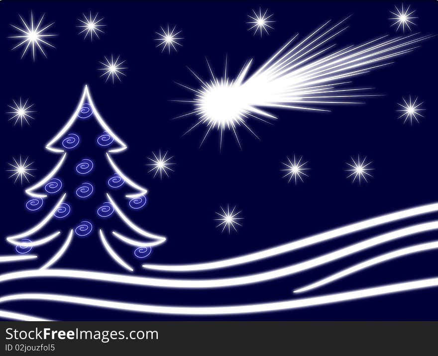 An example of christmas greeting card with a christmas tree, stars and snowflakes!