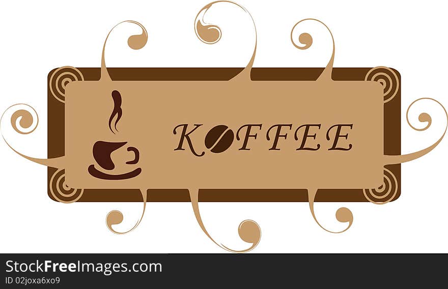 Banner with a coffee cup and curls. The different graphics are all on separate layers so they can easily be moved or edited individually.