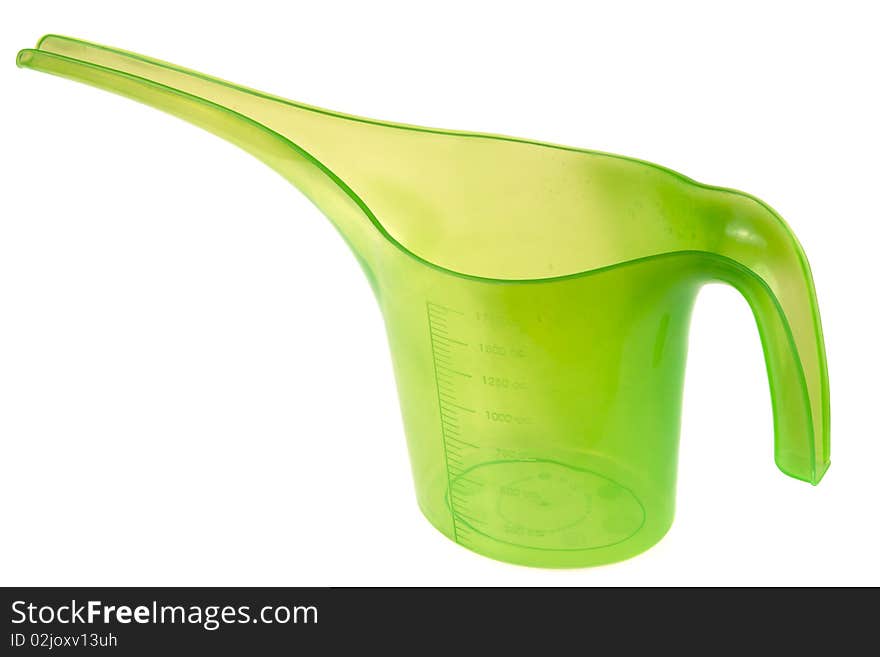 Green watering can isolated on white background