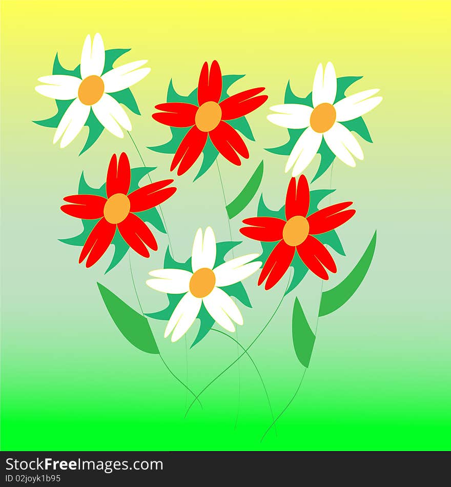 Illustration- bouquet of flowers  isolated on a yellow-green background