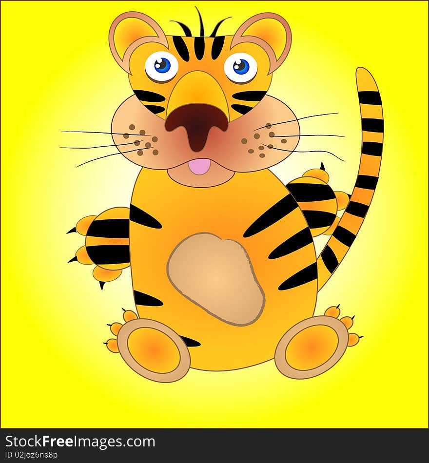 Illustration- funny tiger on a yellow background