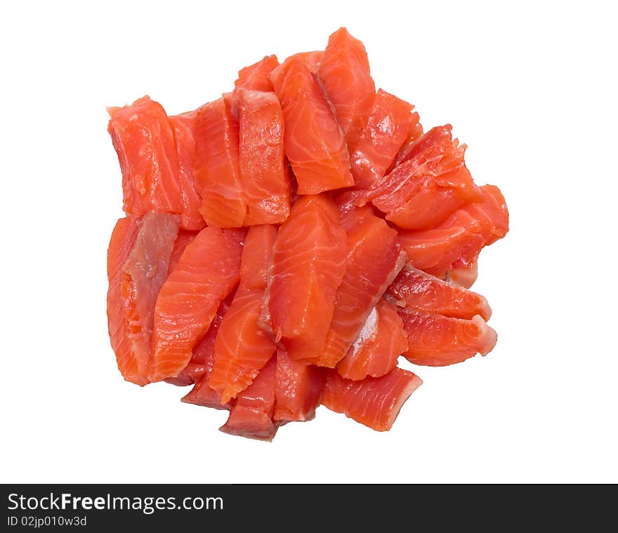 The pieces of red fish fillet. Isolated on white background.