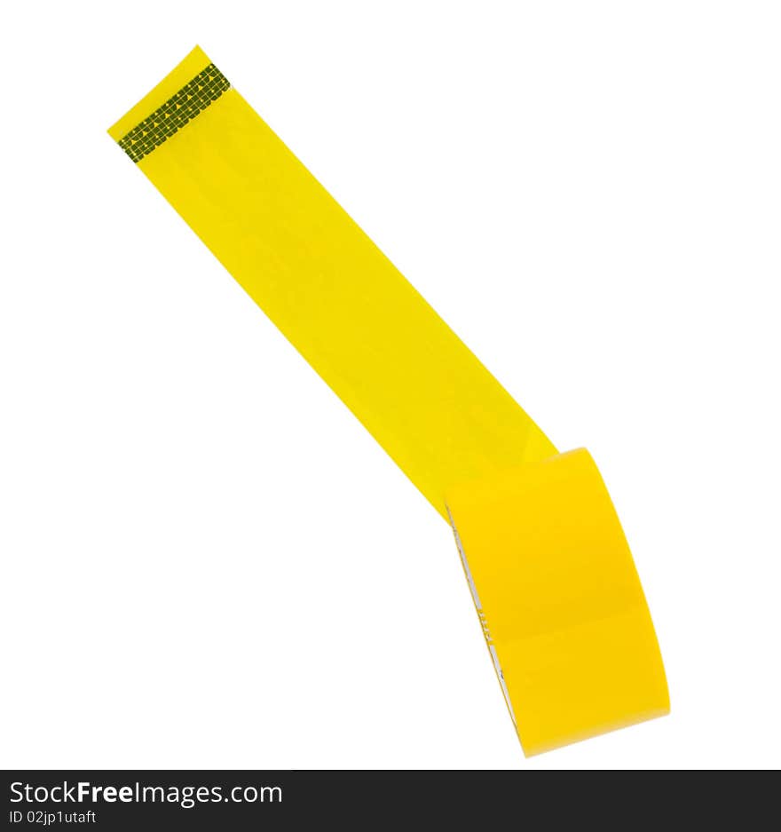 Yellow adhesive tape on a white background