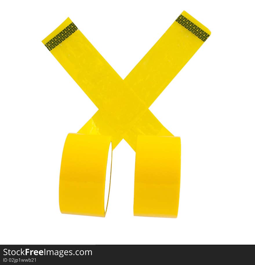 Yellow adhesive tape on a white background