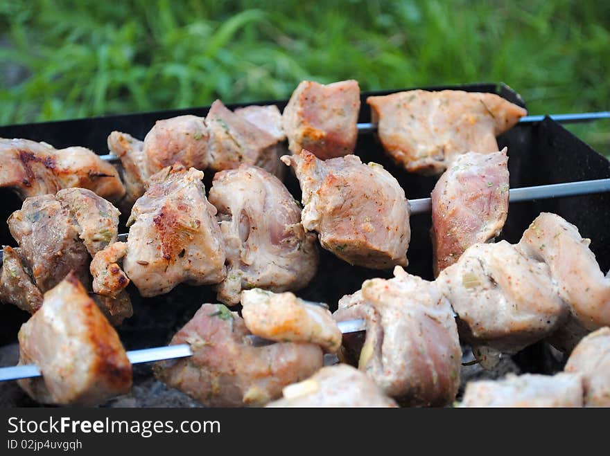 Pieces of grilled pork barbecue