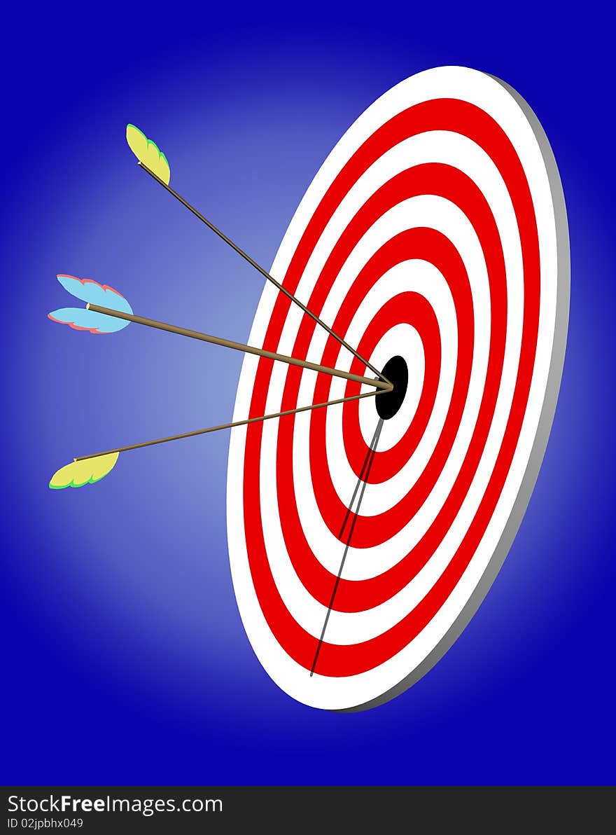 Two arrows, and the target are shown in the picture. Two arrows, and the target are shown in the picture.