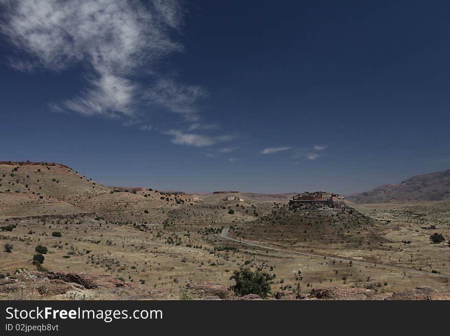 Old hystorical fort in mountain of Morocco