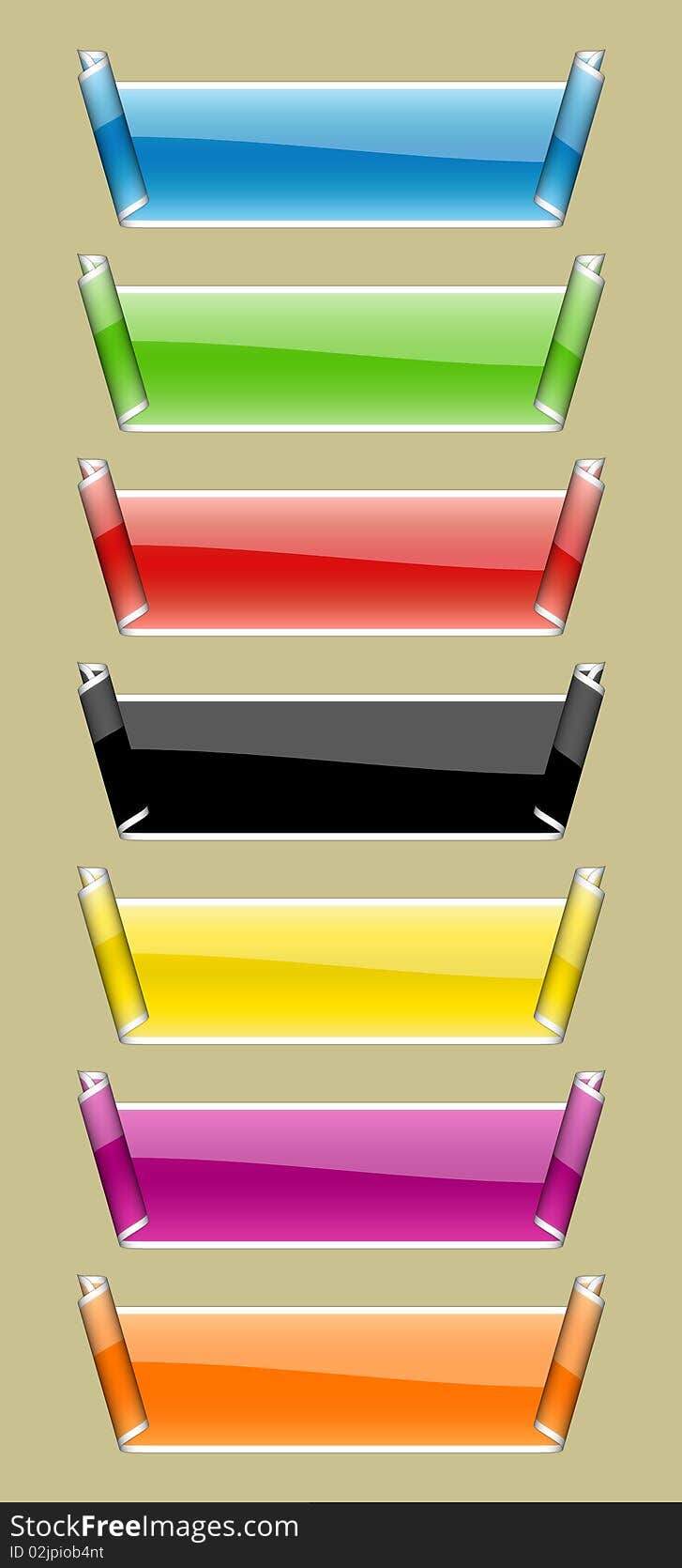 Illustration of buttons with a curl of different colours