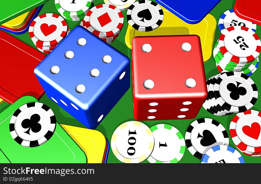Dice Fiches and different Casino Objects. Dice Fiches and different Casino Objects