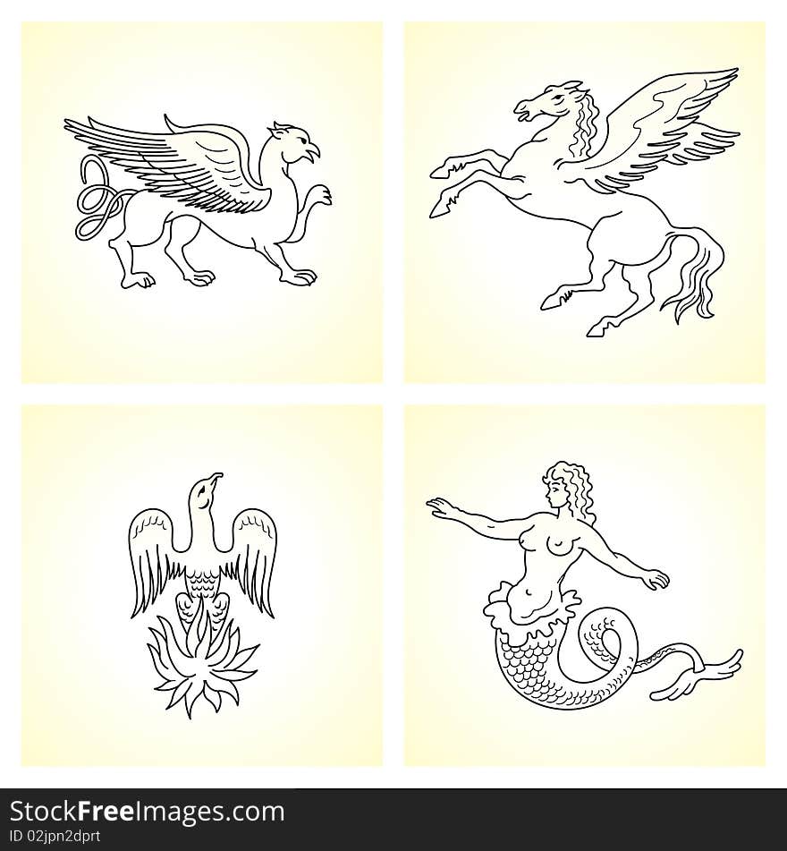 Mythological creatures vector on old paper background