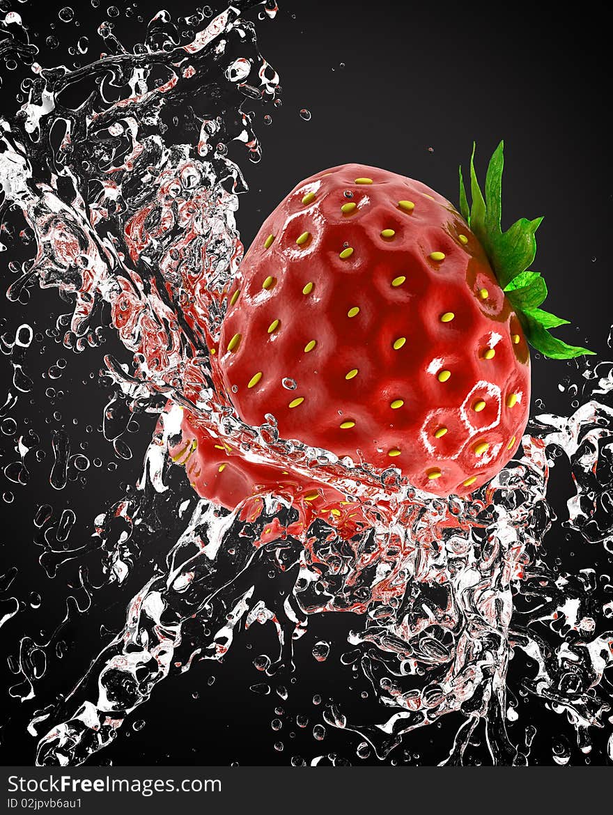 Fresh strawberries in a spray of water