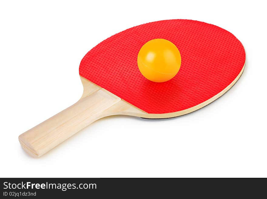 Tennis racket and ball isolated on white background