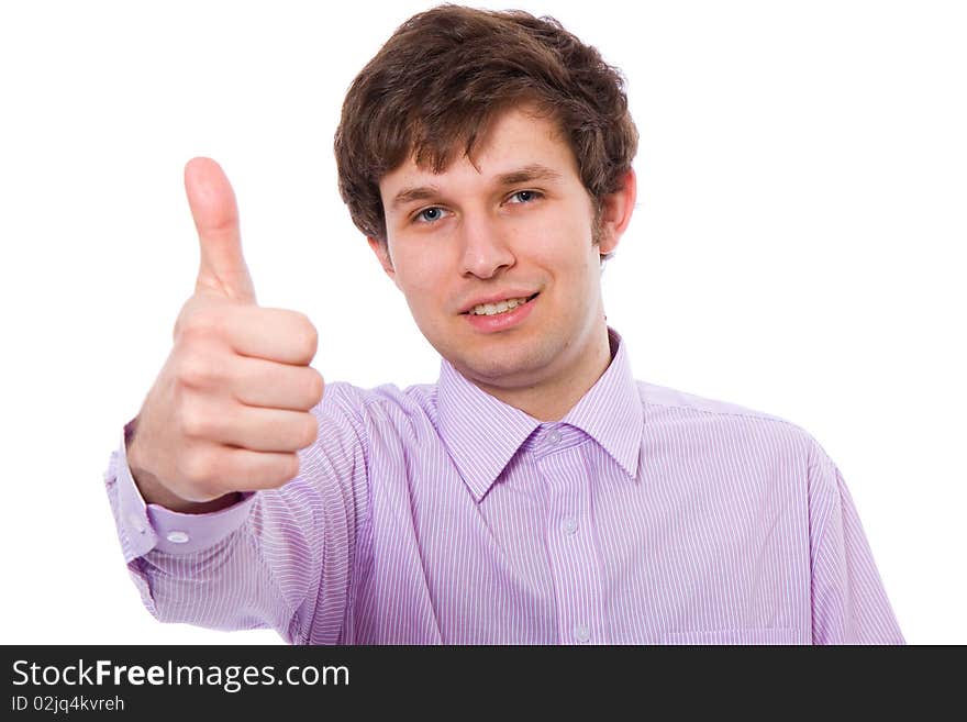 Thumbs up gesture made by young male