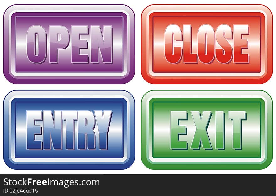 Signs buttons open close entry exit