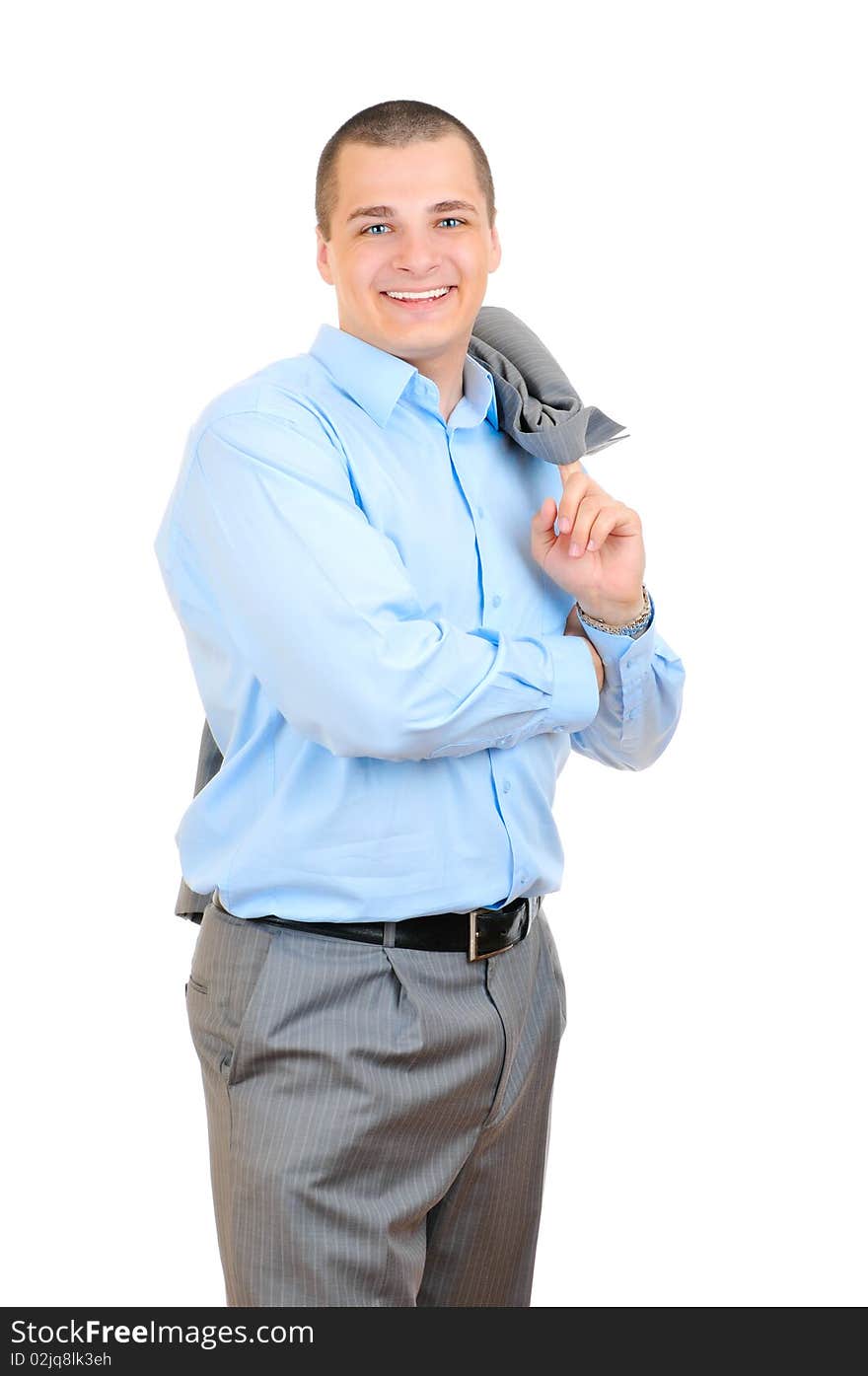 Businessman standing confidently isolated on white background