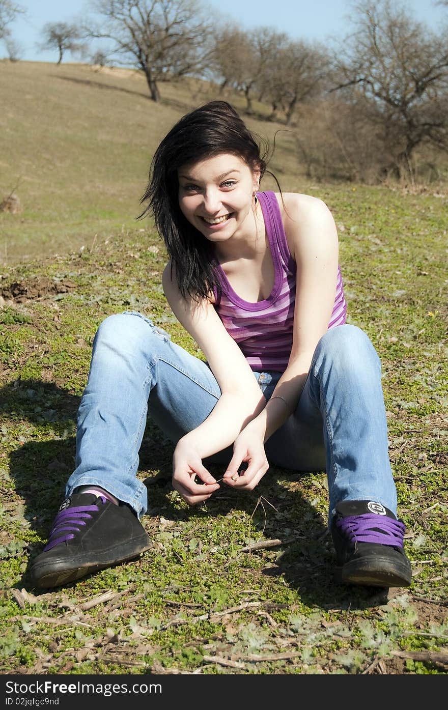 Beautiful Brunette Girl in nature