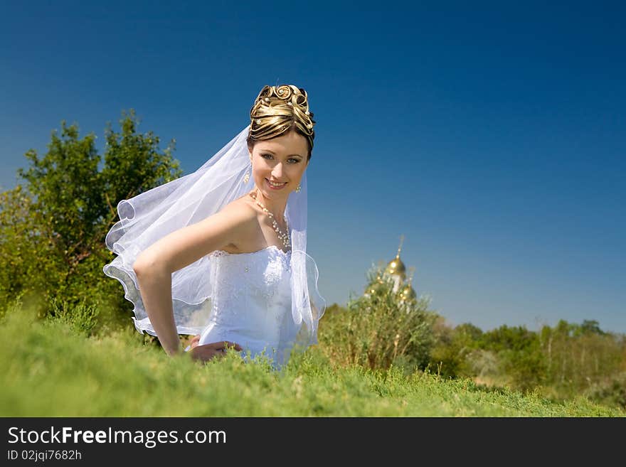 A happy bride with veil