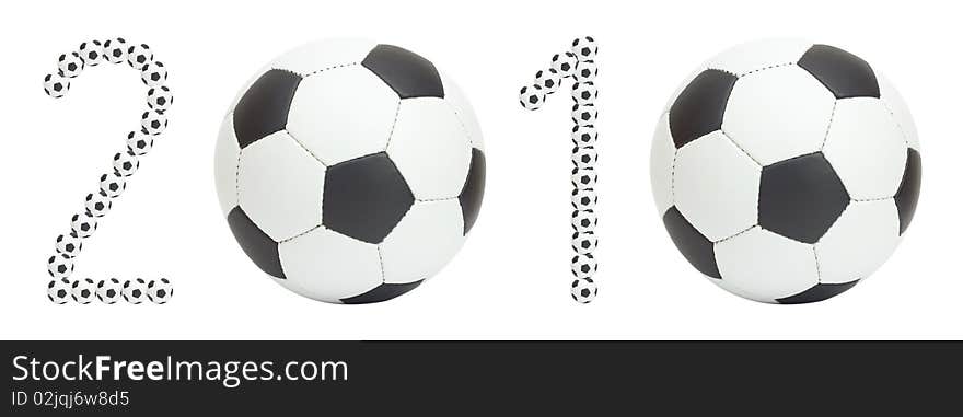 World championship for soccer data, made from balls, isolated on white