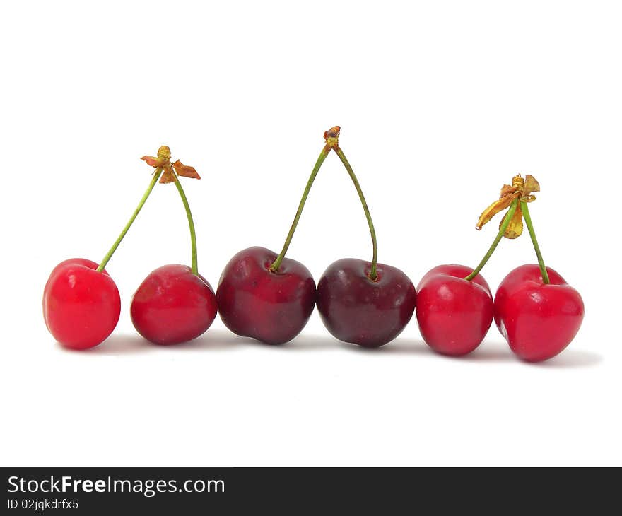 Juicy cherries isolated on white background