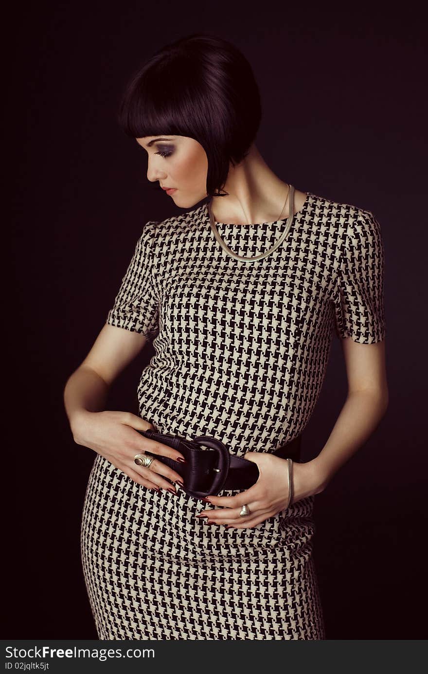 Girl In Checked Retro Dress