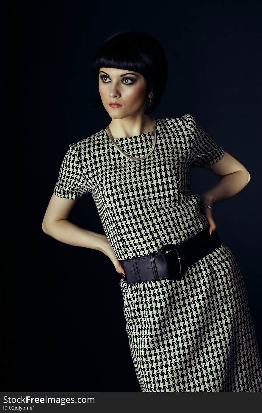 Girl In Checked Retro Dress