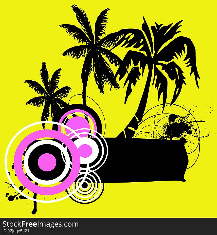 Tropical illustration with palm-tree in yellow background