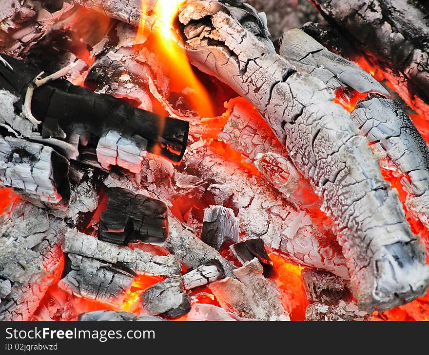 Macro coals dying fire for cooking shish