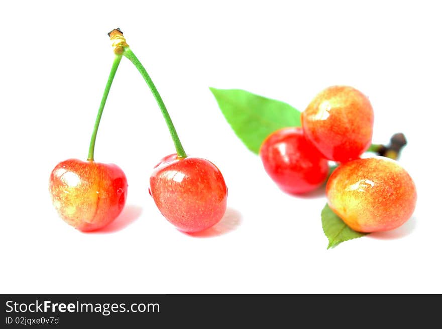 Fresh cherry fruits isolated on a white background