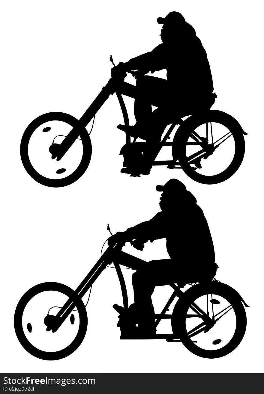 Drawing silhouette of a cyclist in motion. Silhouette on white background. Drawing silhouette of a cyclist in motion. Silhouette on white background