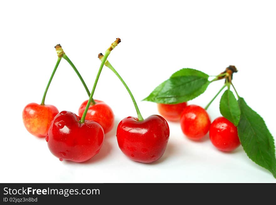 Cherry fruits with leaves