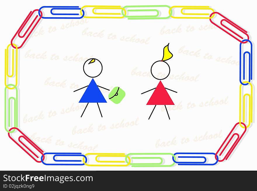 Color clips and children on white background. Color clips and children on white background